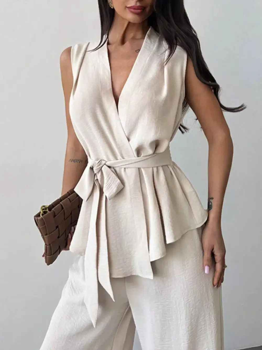 Sleeveless Top and Wide Leg Pants Set