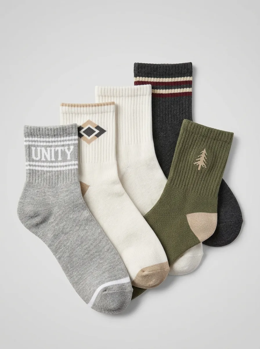 Relaxed Nature-Inspired Printed Detail Men's Four Pair Socks
