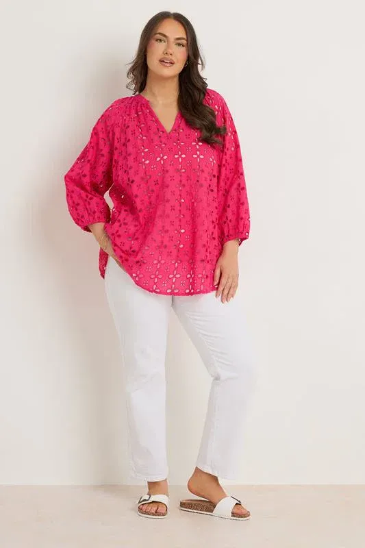 Pink Long Sleeve Broderie Blouse