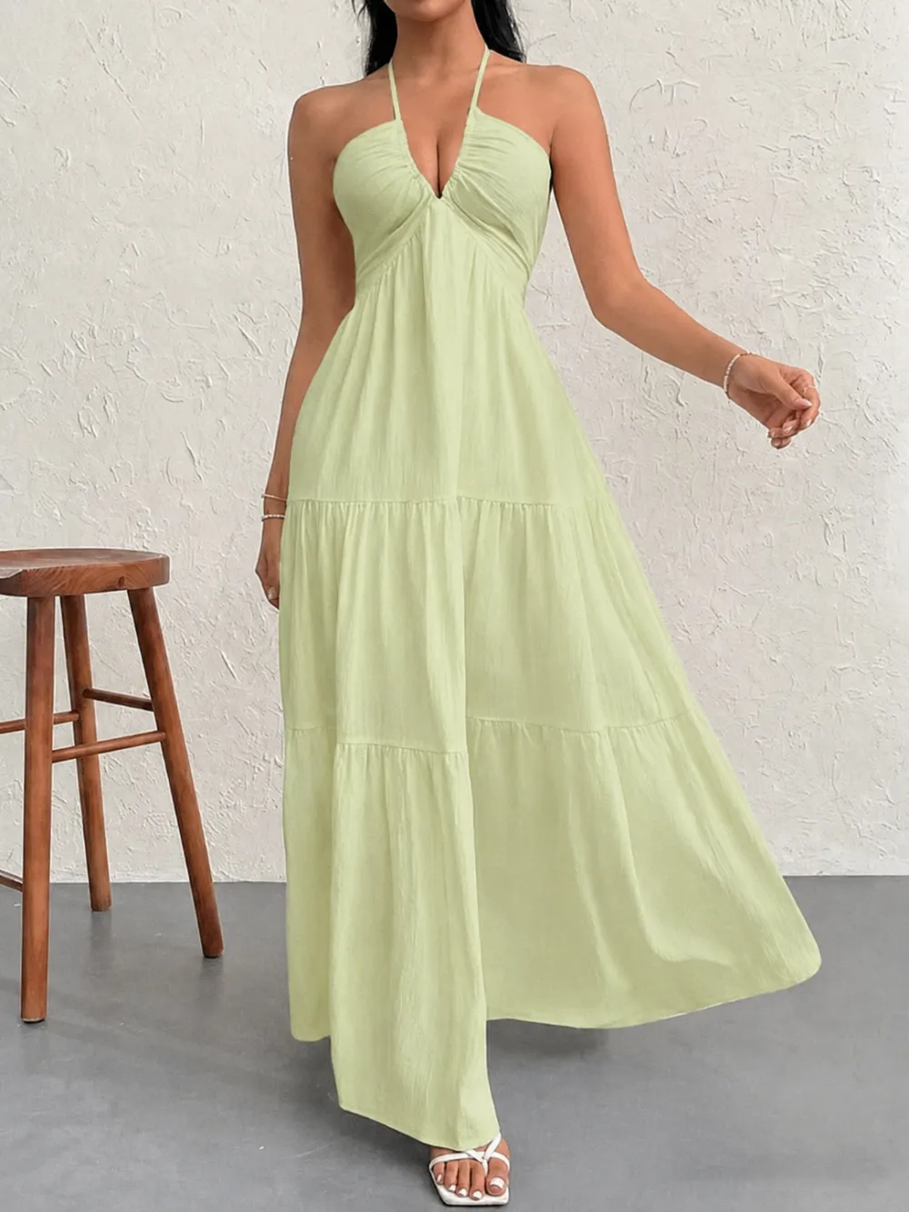 Women's Plain Dress, Summer Clothes Women, Casual Sleeveless Backless Dress for Beach Holiday Vacation, Ladies Summer Clothes