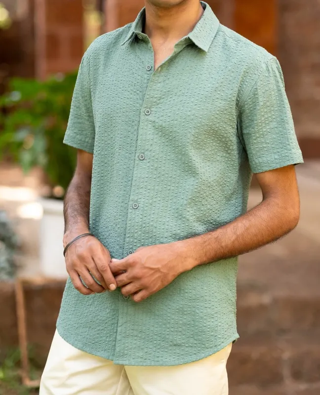 Sage Green Short Sleeve Seersucker Shirt