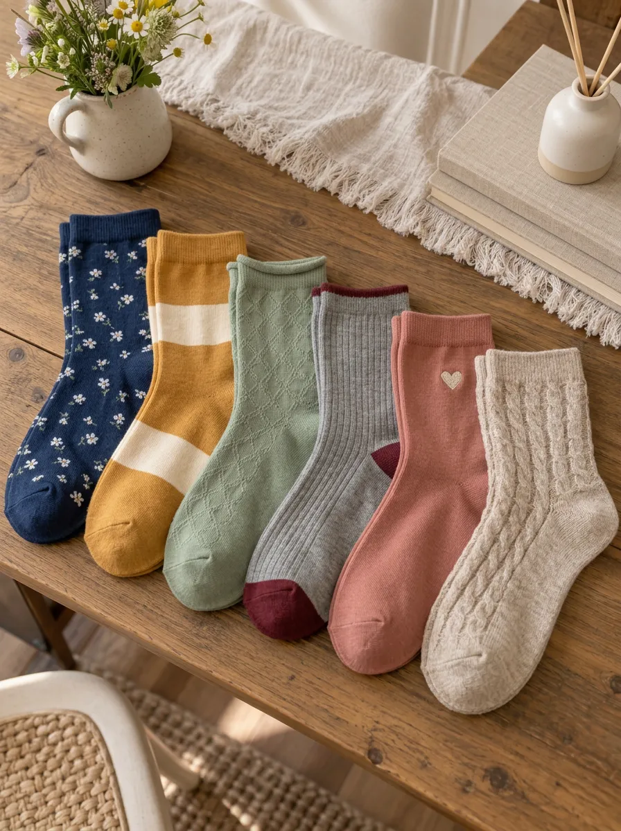 Women's Vintage Floral Striped Heart Pattern Printed Socks Set