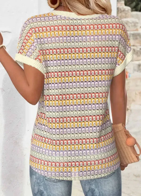 Multi Color Short Sleeve Hollowedout T Shirt