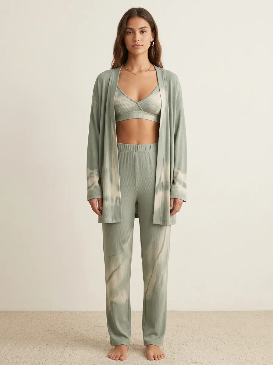 Tie Dye Ribbed Textured Cardigan Lounge Set
