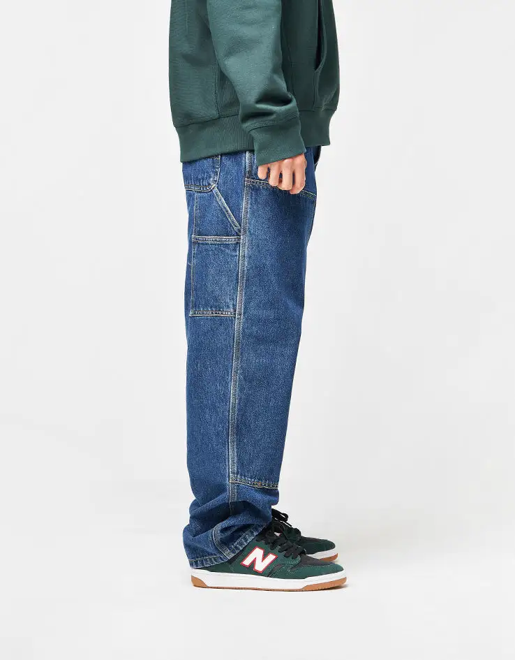 Stone Washed Relaxed Double Knee Denim Jeans