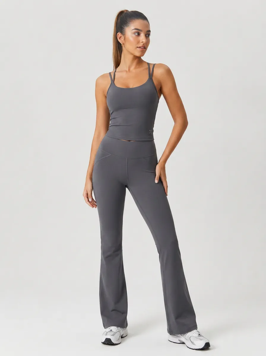 Women's Yoga Fitness Grey Solid Color Printed Workout Set
