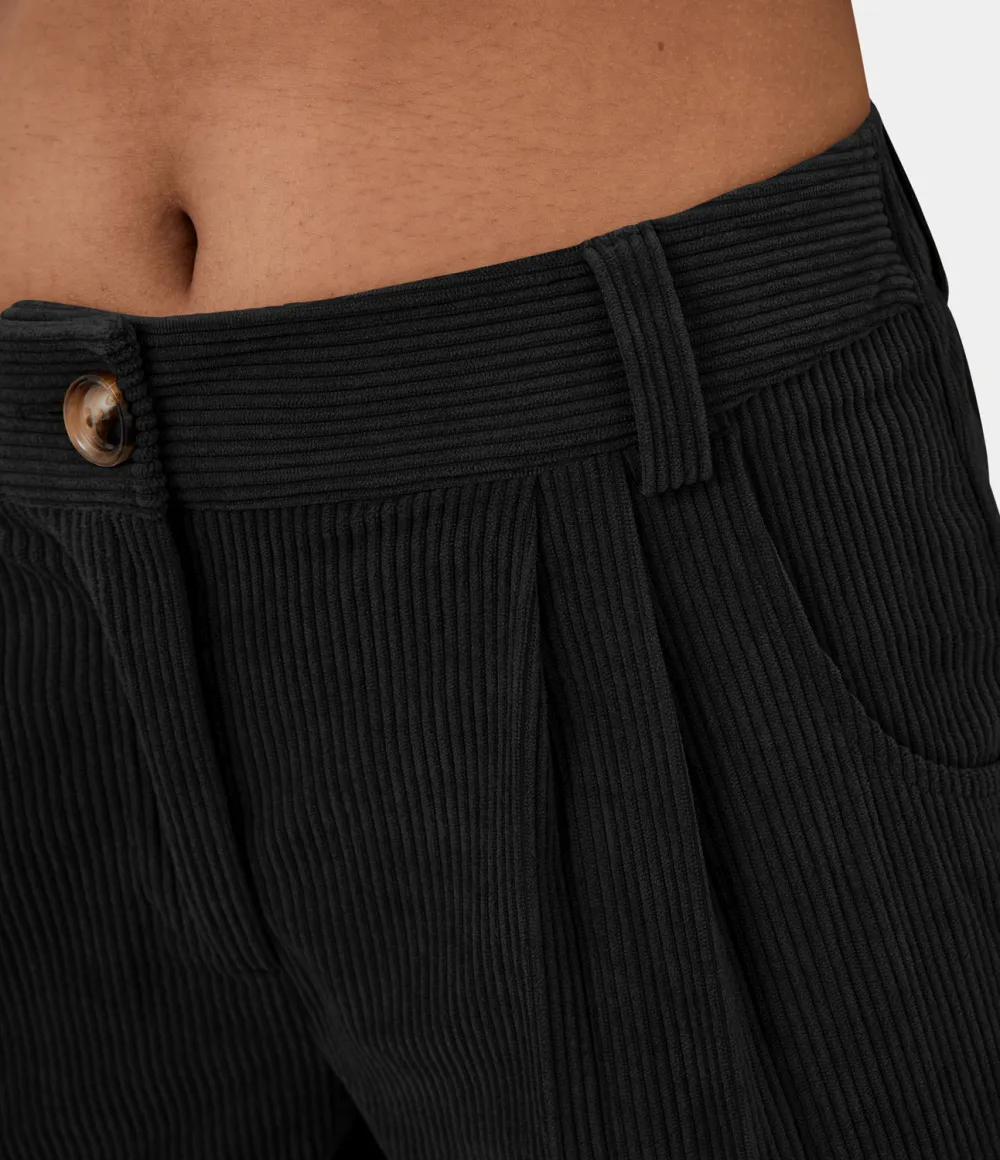 Mid Rise Button Zipper Side Pocket Corduroy Casual Pants