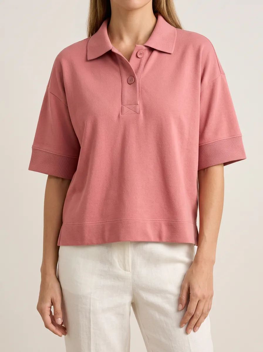 Women's Oversized Pink Polo with Easy Short Sleeves