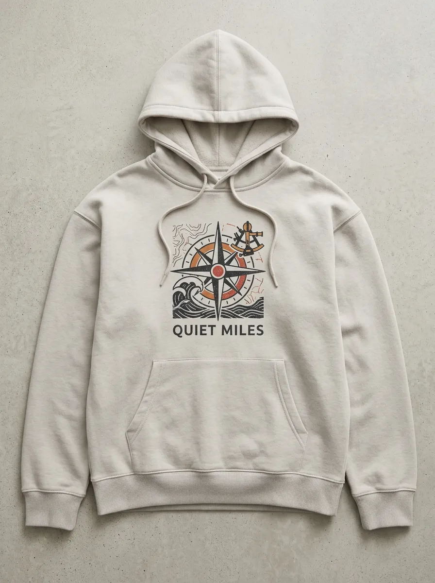 Unisex Nautical Traveler Compass Quiet Miles Printed Hoodie