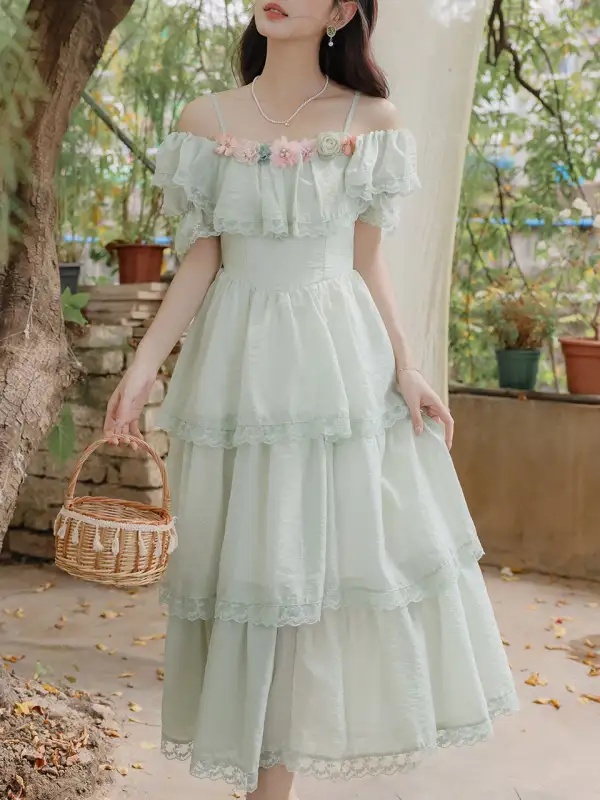 Chiffon Tiered Off Shoulder Maxi Dress