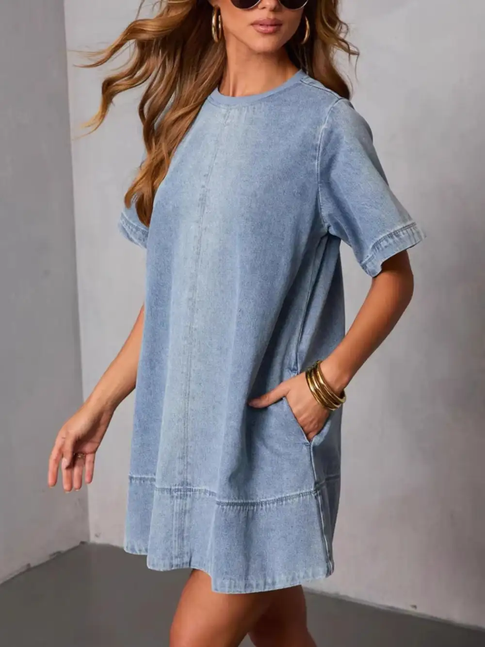 Denim Short Sleeve Dress Casual