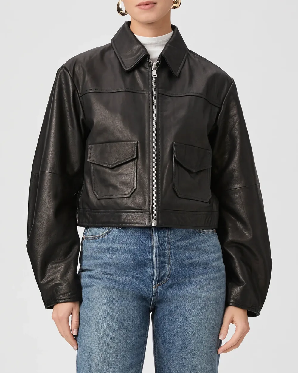 Black Faux Leather Cropped Jacket