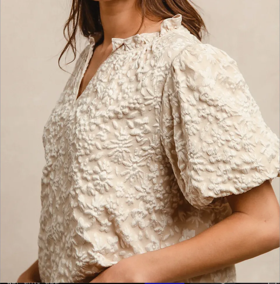 Floral Ruffle Detail V-Neck Top