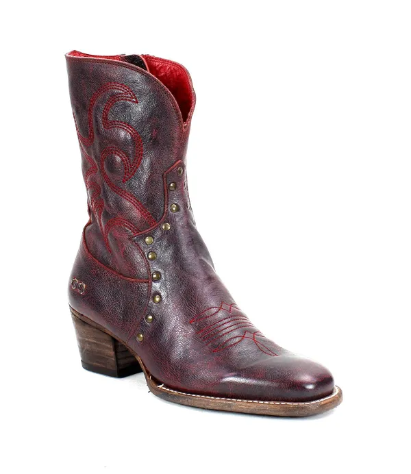 Side-Zip Studded Contrast-Stitched Western Boots