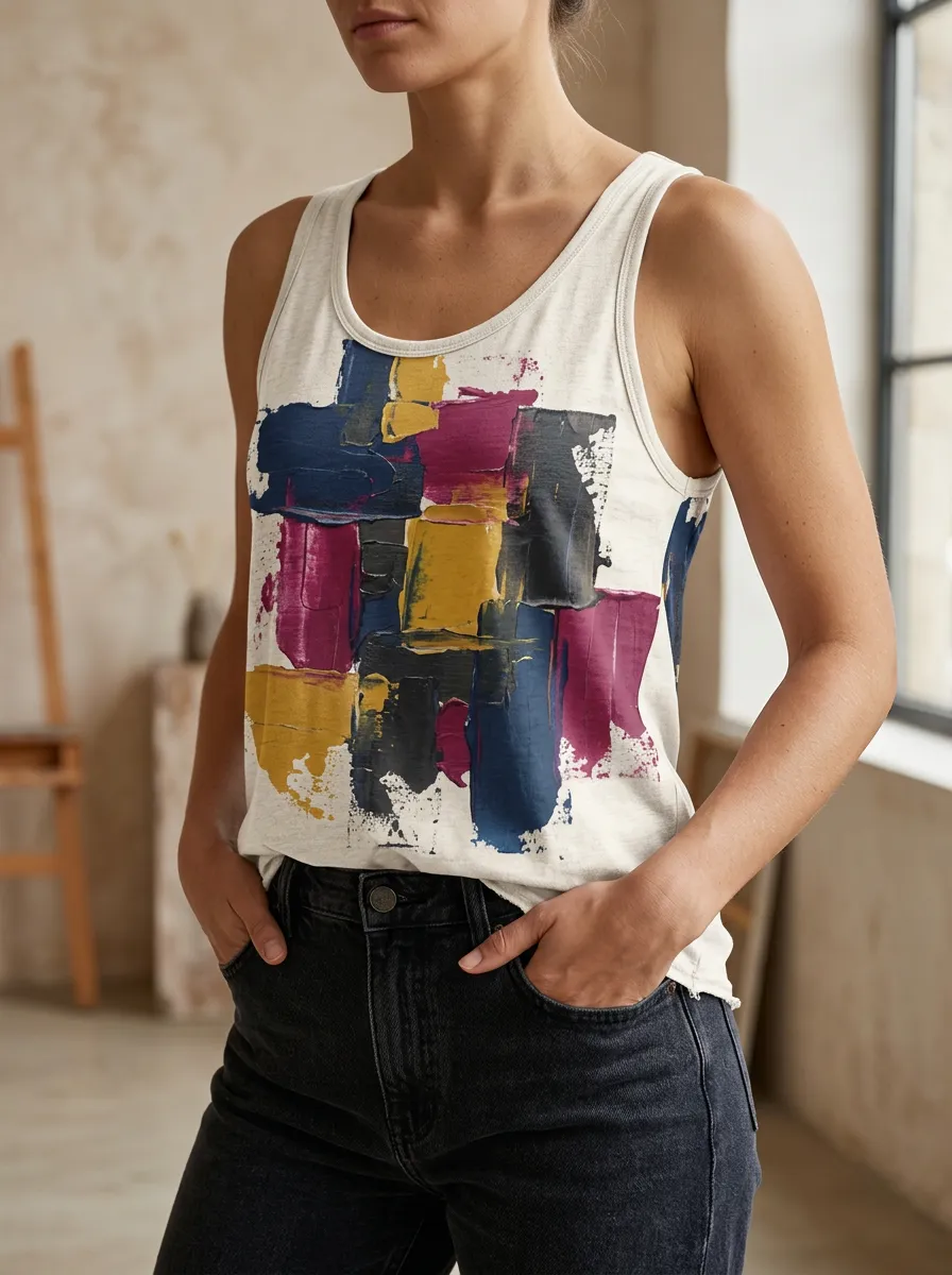 Women's Casual Abstract Art Lover Colorful Brushstroke Tank Top