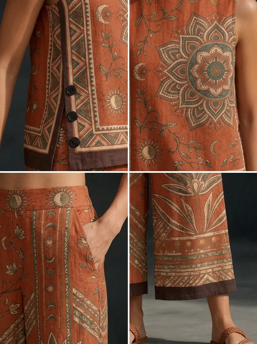 Women's Bohemian Mandala Sun Printed Sleeveless Set
