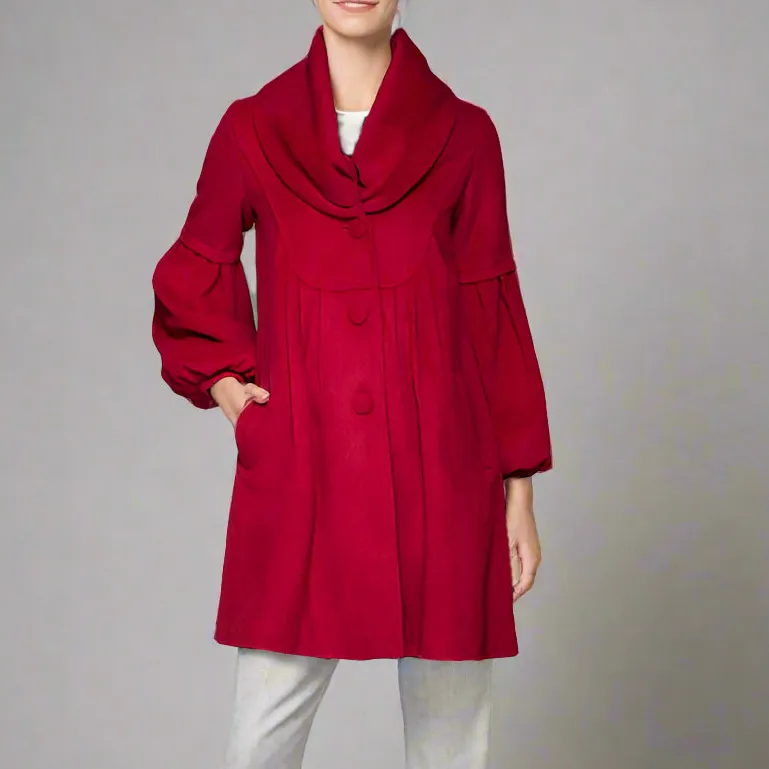 Wool Blend Oversized Single Breasted Lantern Sleeve Pocketed Coat