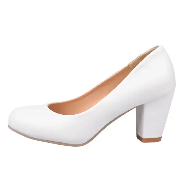 Round Toe Chunky Heel Pumps