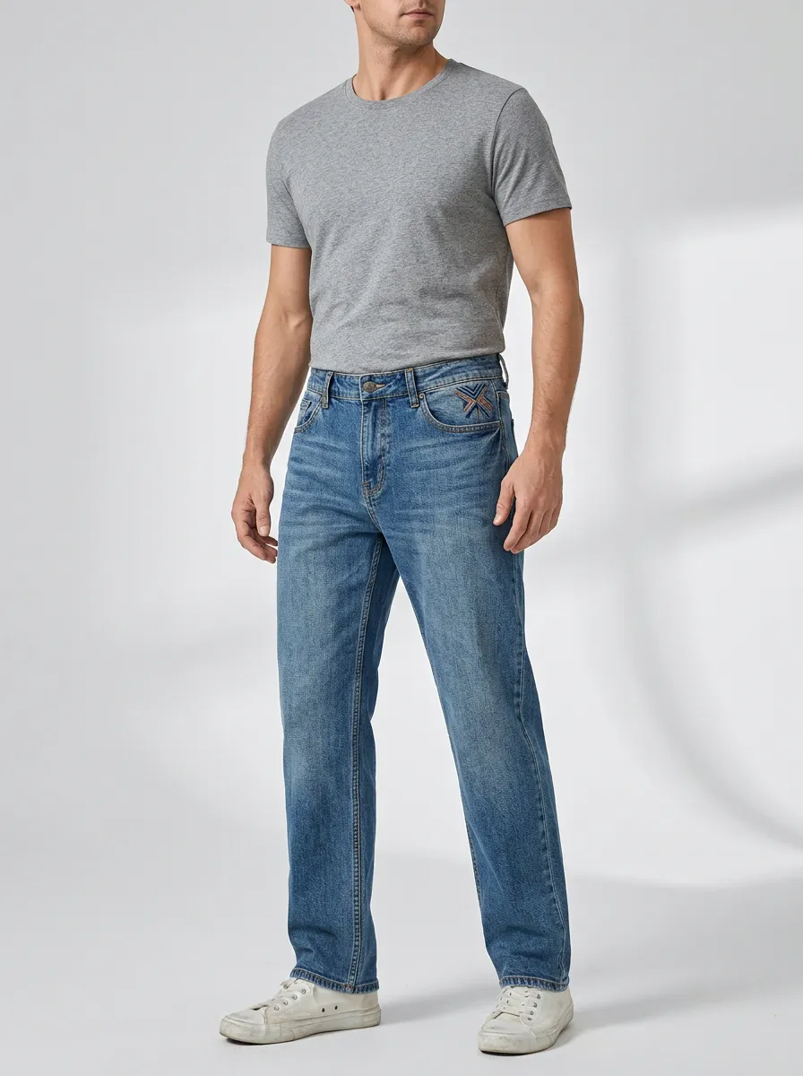 Men's Casual Fashion X-Embroidery Printed Straight Jeans