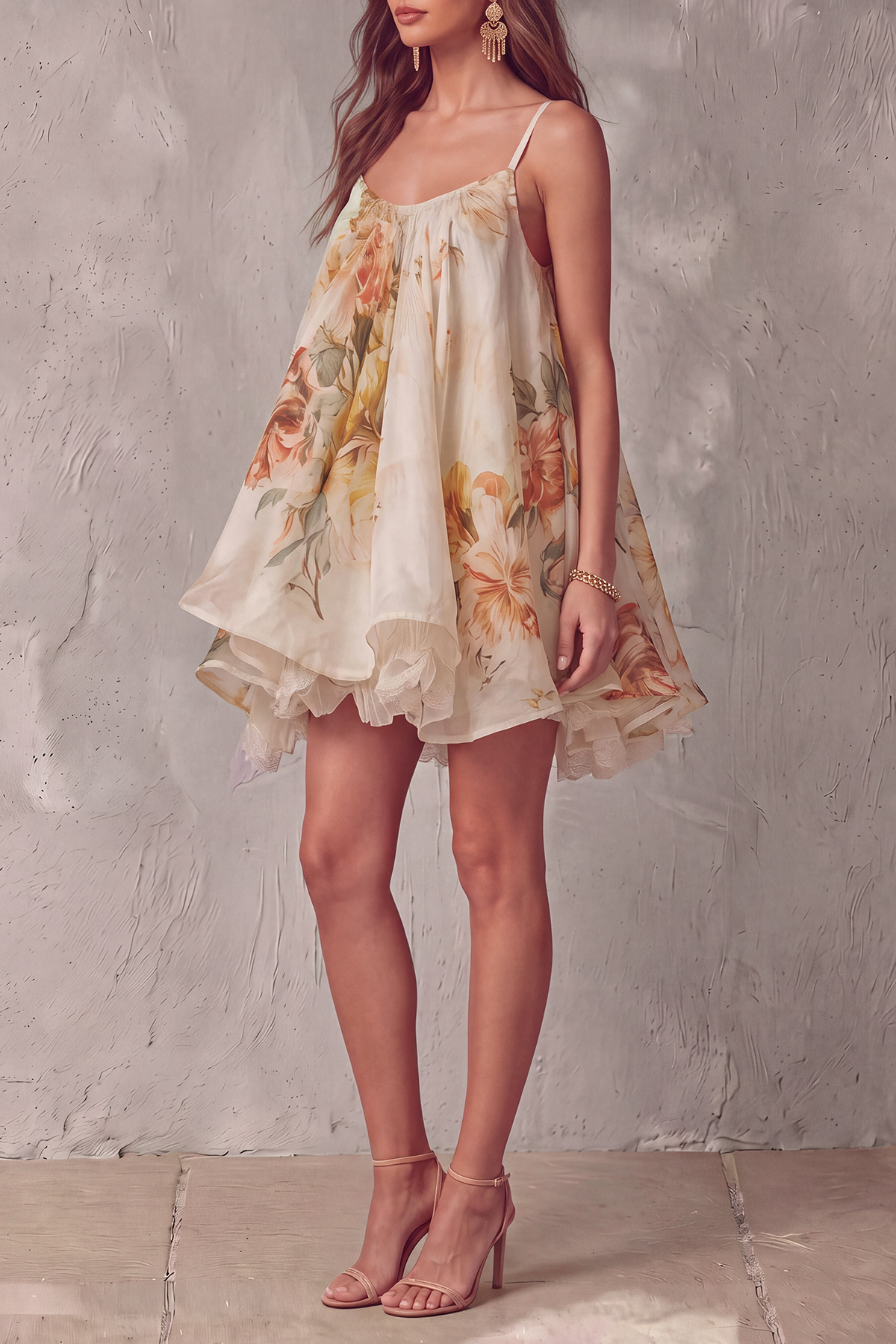 Spaghetti Strap Ruffle Floral Mini Dress