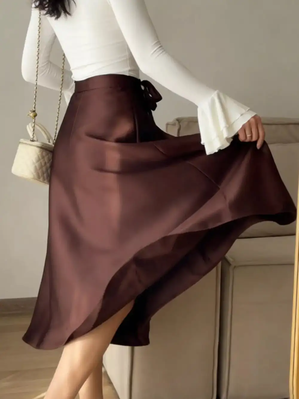 Satin A-line Midi Skirt