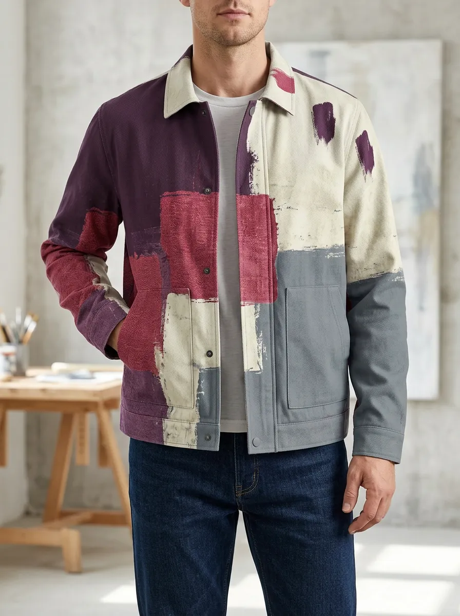 Men's Abstract Art Colorblock Rugged Adventure Jacket