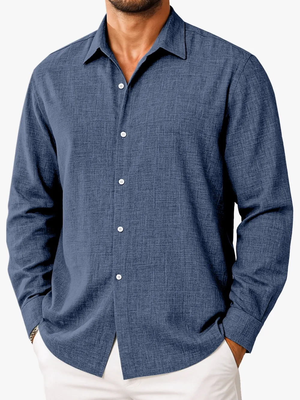 Easy Fit Long Sleeve Open Collar Shirt