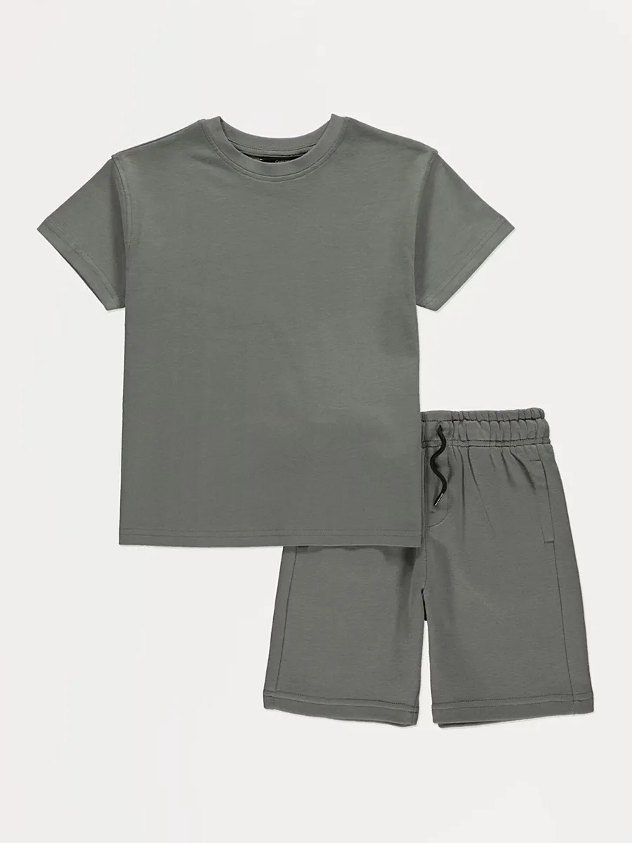 Khaki Jersey Crew Neck T-shirt and Shorts Set
