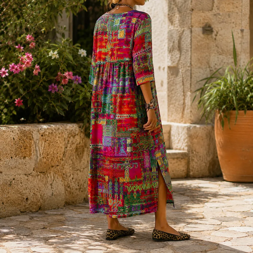 Printed Patchwork Maxi Dress