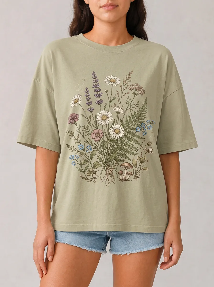 Women's Botanical Graphic T-Shirt Boxy-Fit