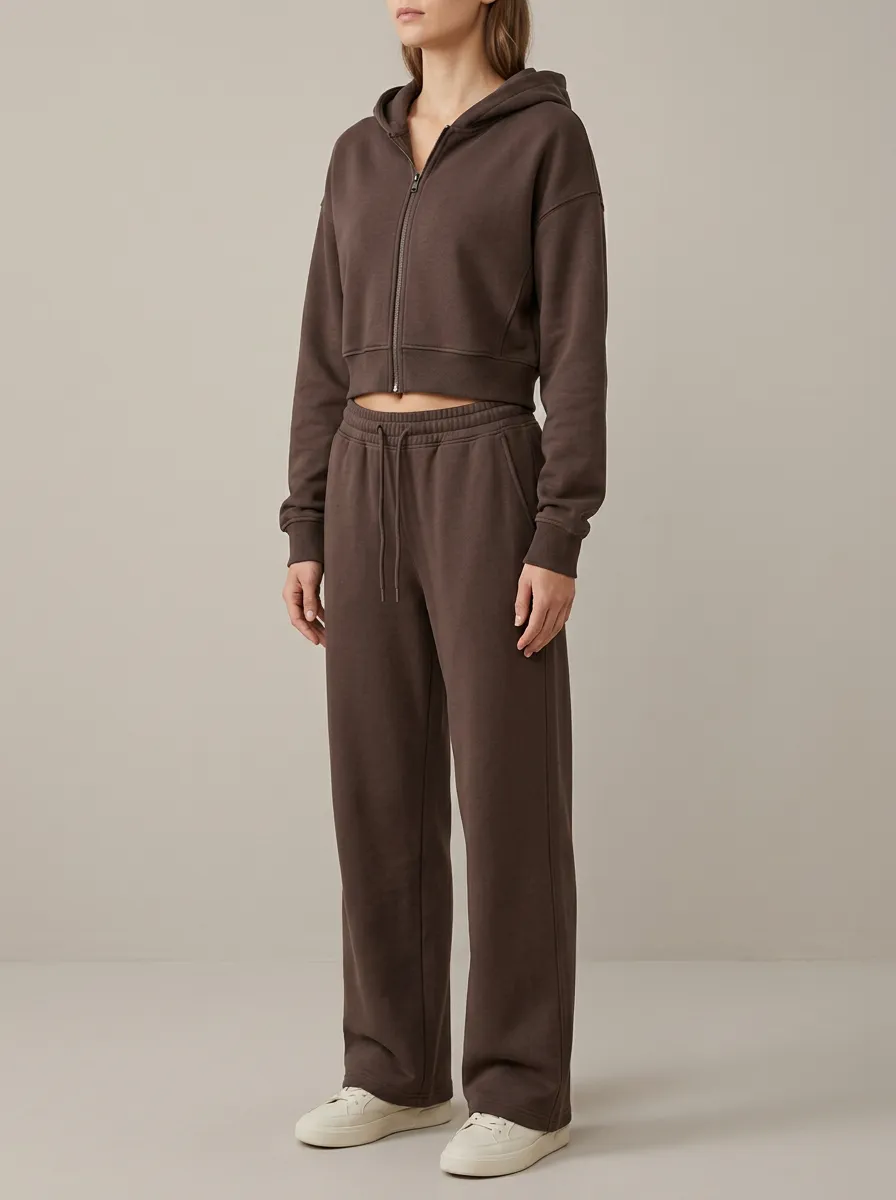 Cropped Zip-Up Minimal Women's Cropped Zip-Up Hoodie Jogger Active Set