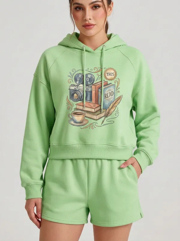 Women's Book-Inspired Vintage Camera 1905 Printed Hoodie