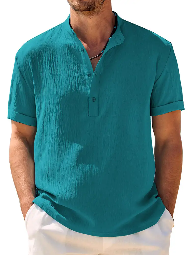 Casual Breathable Solid Henley Shirt