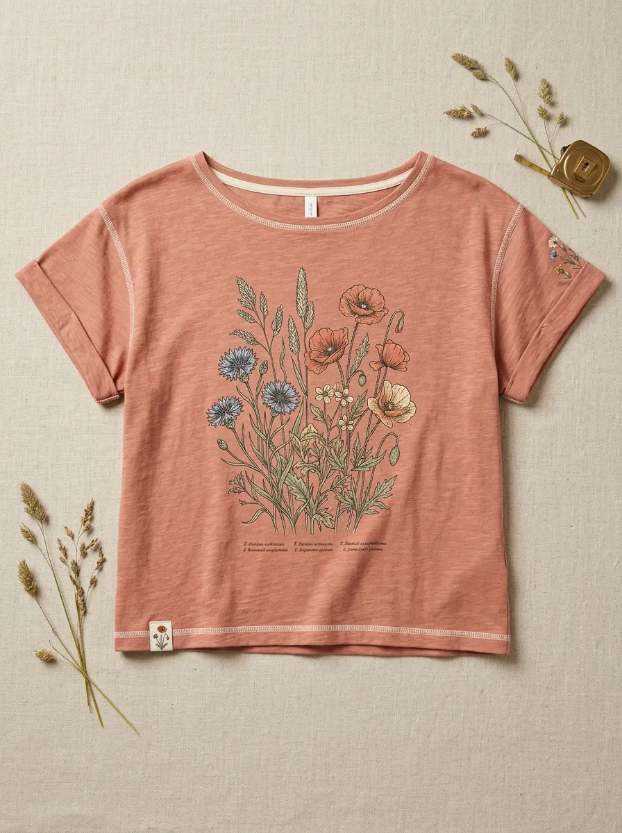 Women's Botanical Lover Wildflower Poppy Printed T-shirt