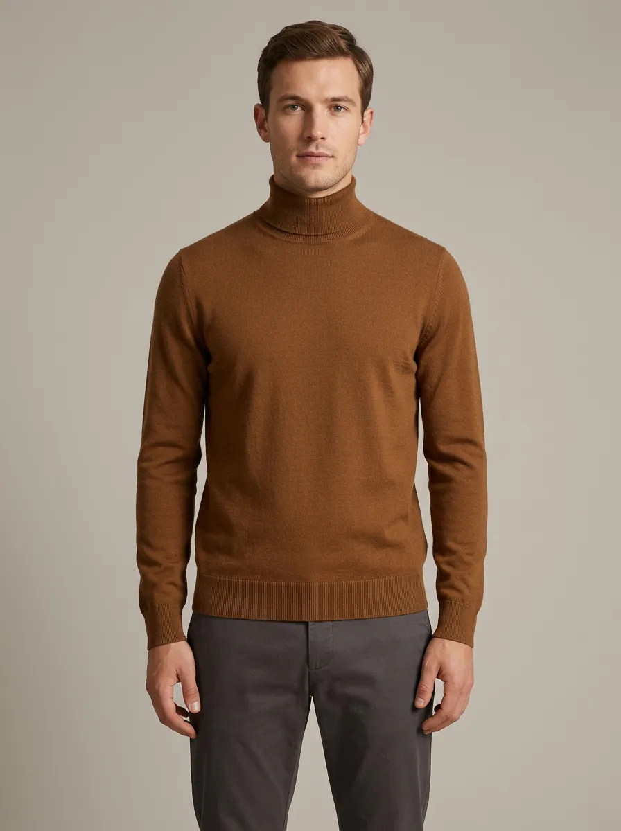 Men's Modern Layer Ribbed Knit Turtleneck Sweater