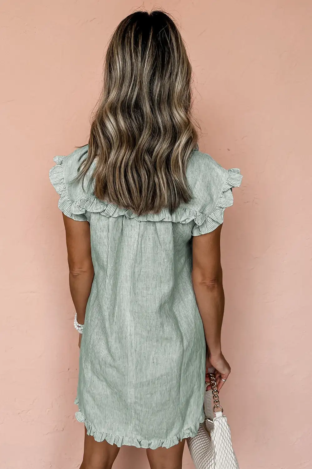 Wearable Striped Button Front Pocket Detail Mini Dress
