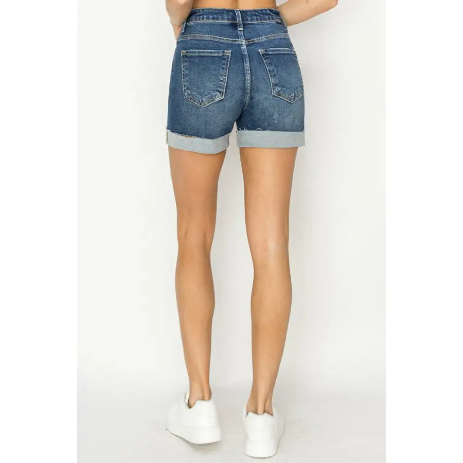 High Rise Cuffed Denim Shorts