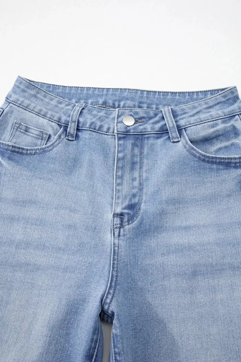 High Waist Flared Raw Hem Washed Casual Jeans