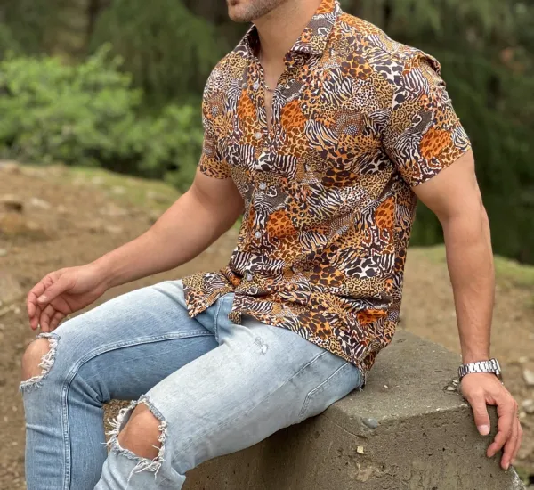 Multi-Color Tropical Print Rayon Casual Shirt