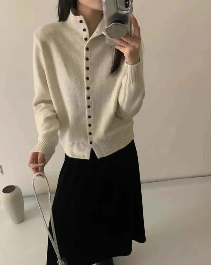 Polyester-Blend Button-Front Cardigan