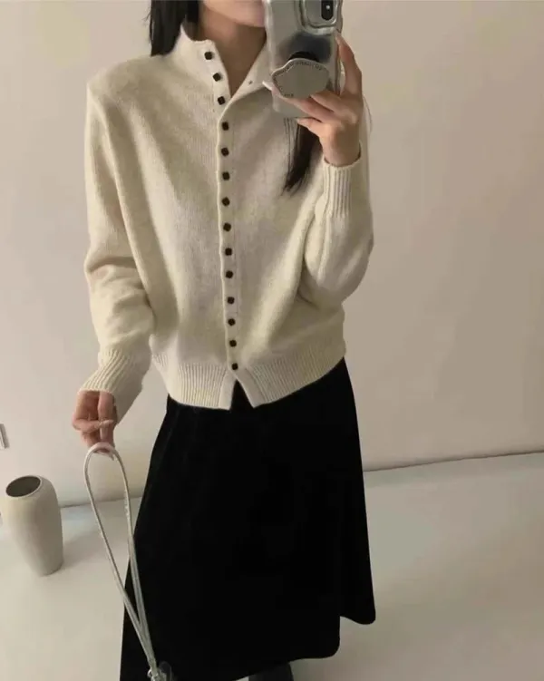 Polyester-Blend Button-Front Cardigan