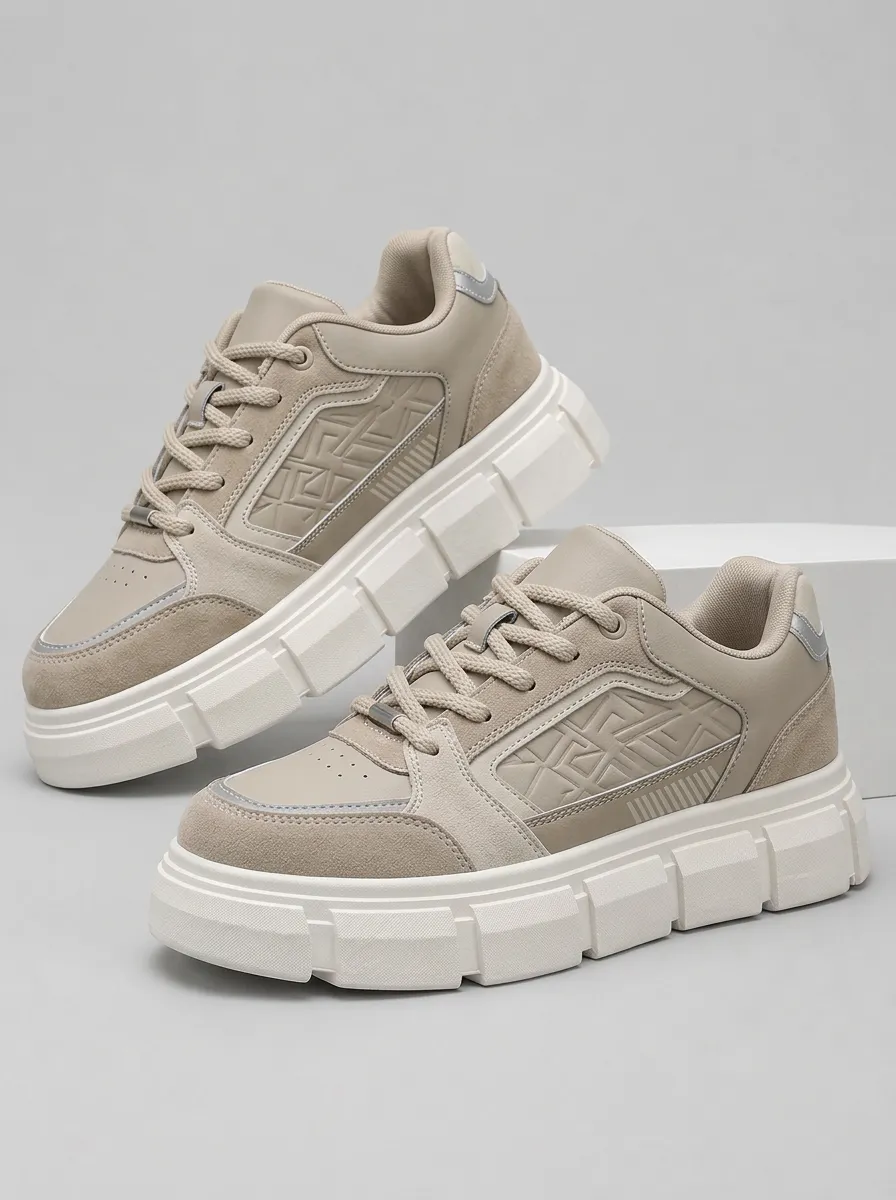 Men's Geometric Pattern Embossed Chunky Sole Skate Shoes
