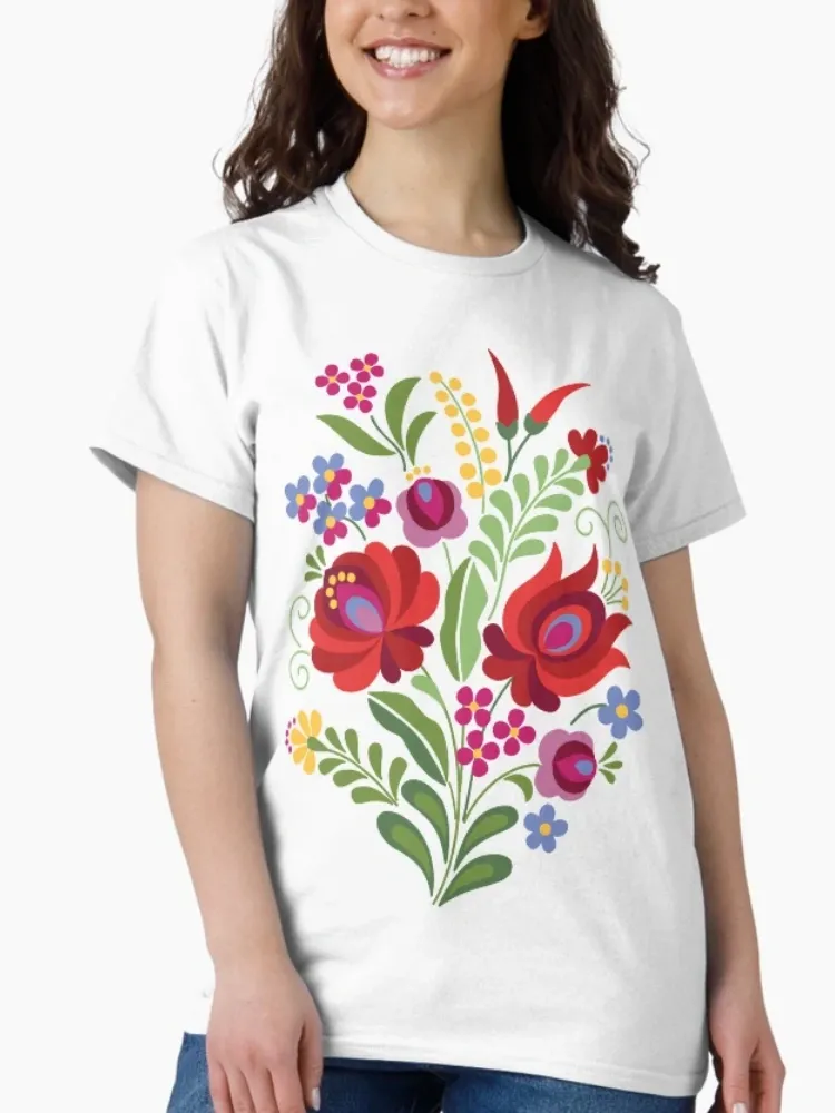 Women's Folk Art Floral Print Short-Sleeved Round-neck T-Shirt