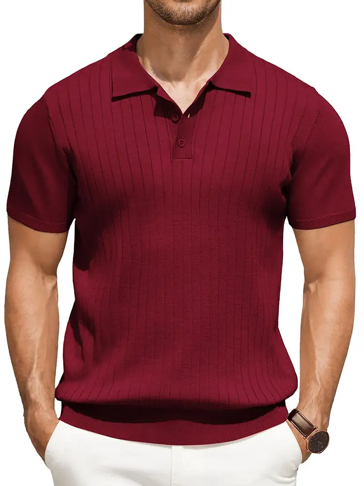 Casual Ribbed Knitted Polo Shirt