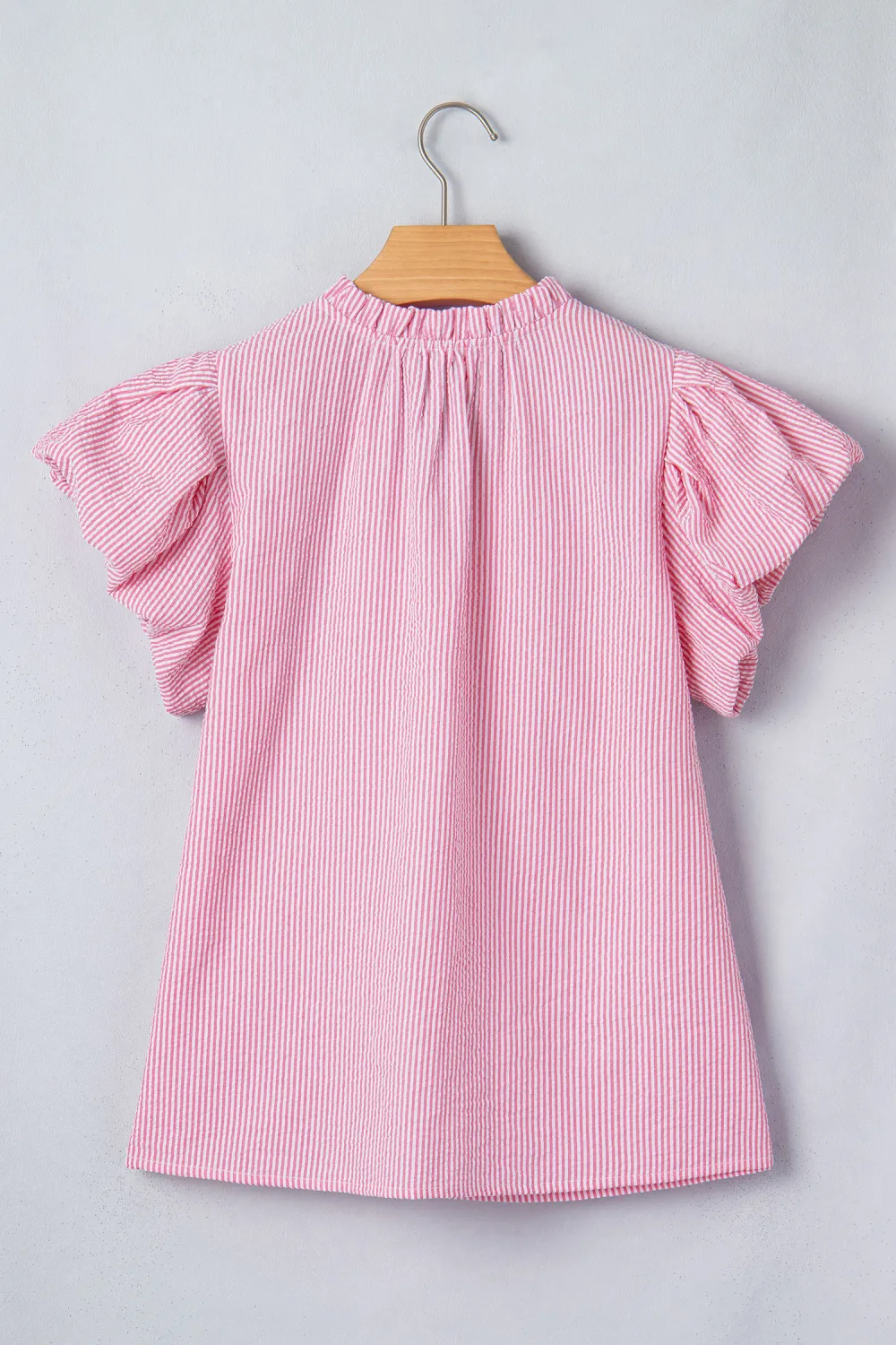 Rose Stripe Short Bubble Sleeve Blouse