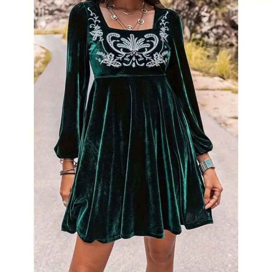 Square Neck Long Sleeve Mini Dress