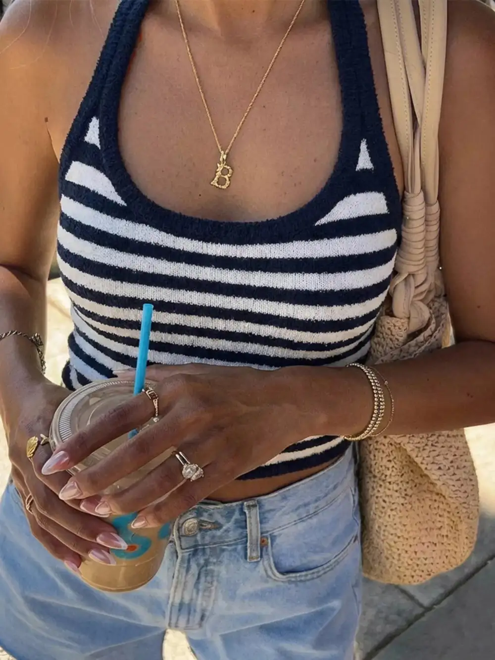 Striped Halter Neck Cami