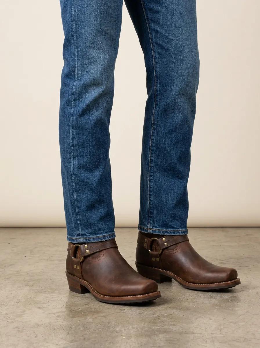 Men's Heritage Western Brown Leather Harness Boots