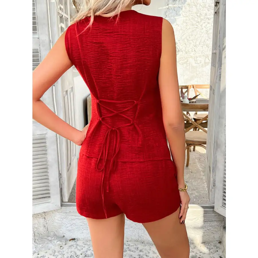 Button Down Sleeveless Top and Shorts Set