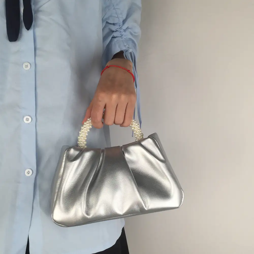 Compact Pearl Pleated Clutch Bag